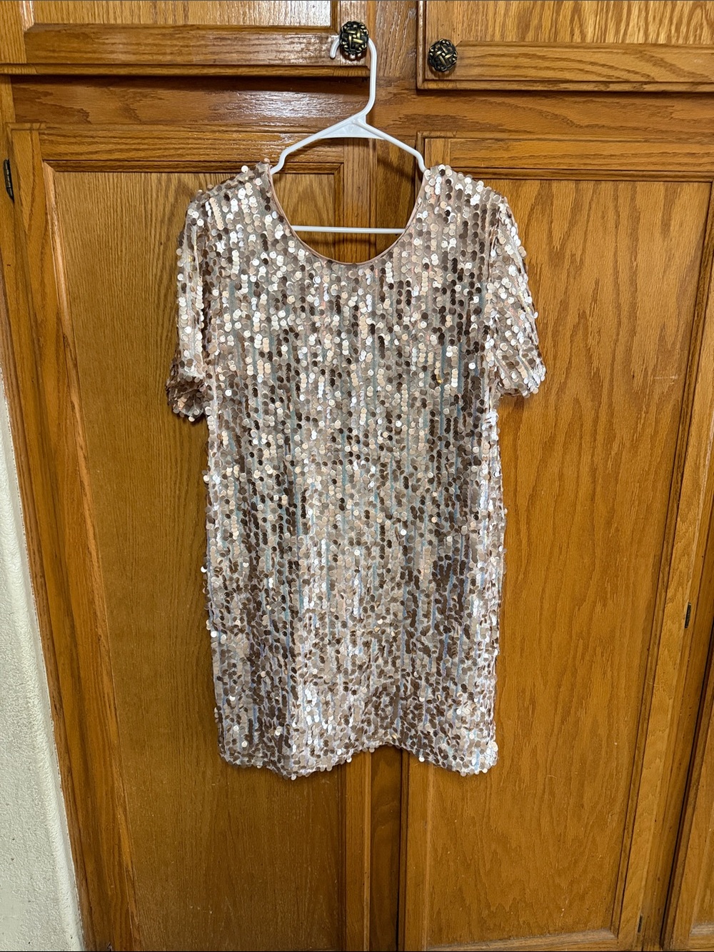 Lulu's Rose Gold Sequin Short Shift Dress